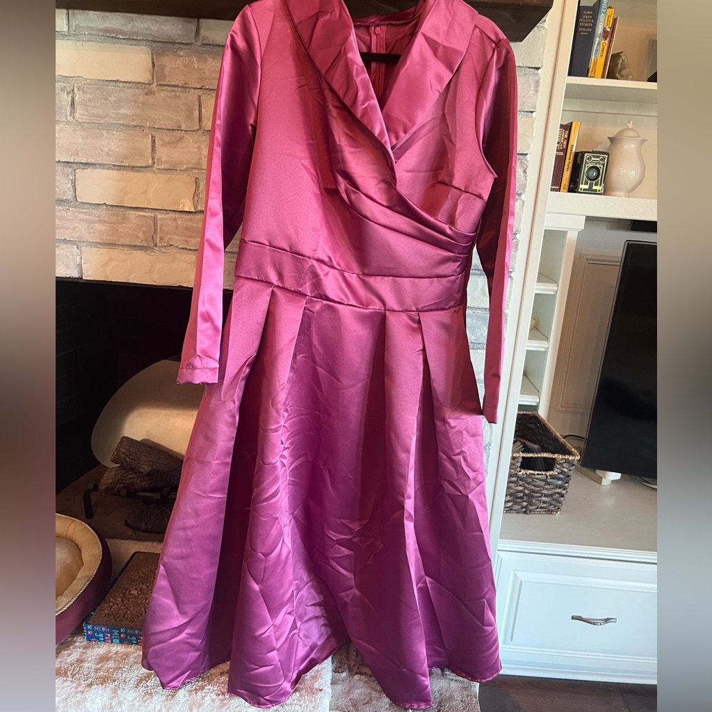 Wrap Dress Hot Purple Fit Flare Long Sleeve Formal Dress Xl